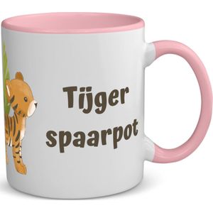Akyol - tijger spaarpot koffiemok - theemok - roze - Tijger - dieren liefhebbers - leuke cadeau voor iemand die van houdt van tijgers - verjaardagscadeau - kado - gift - 350 ML inhoud