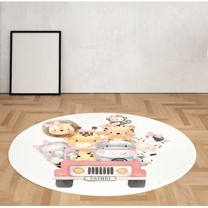 Schattig roze baby tapijt met safaridieren 120 x 120 cm