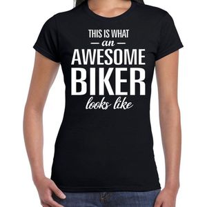Awesome biker - geweldige motorrijdster / motorliefhebster cadeau t-shirt zwart dames - beroepen shirts / Moederdag / verjaardag cadeau XS