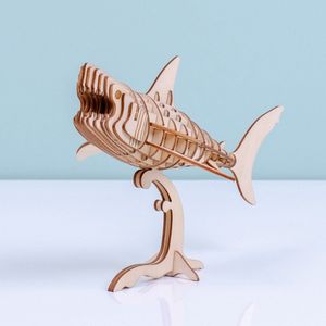 Kikkerland 3D puzzel van hout - In de vorm van een Haai - Zeedier - DIY