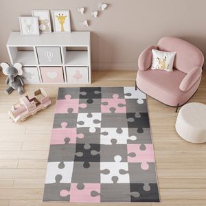 Tapiso Pinky Tapijt Grijs Kinderkamer Kleed Vloerkleed Maat- 120x170