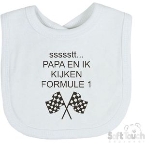 Soft Touch Slabber Slabbetje Slab ""Papa en ik kijken Formule 1"" Formule 1 33 x 22 Cm Katoen Wit/zwart