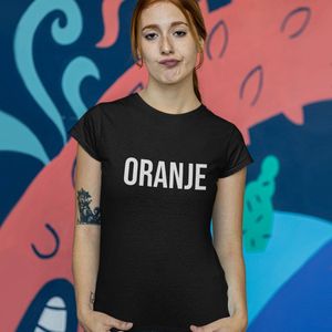 Zwart Koningsdag WK & EK T-shirt - MAAT L - Dames Pasvorm - Tekst Oranje