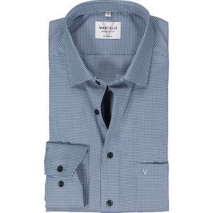 MARVELIS modern fit overhemd - mouwlengte 7 - structuur - donkerblauw mini dessin - Strijkvrij - Boordmaat: 44