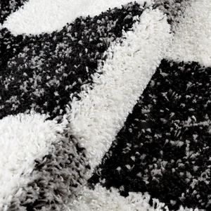 Hoogpolig Shaggy tapijt zwart grijs wit 30 mm langpolig geruit loper gang 70x250 cm vloerkleed