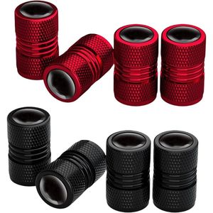 Tire Valve Caps for Car Bike Motorcycle - Metal Valve Caps in Red and Black (Pack of 8)