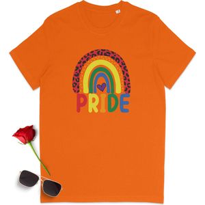 Gay Pride t shirt - Pride tshirt - Pride Rainbow - Dames tshirt met print - Heren t shirt met Pride opdruk - Unisex Pride Shirt - Unisex maten: S M L XL XXL XXXL - tshirt kleuren: Wit,  zwart en oranje.