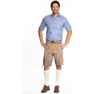 Tannhauser Lederhosen Gaudi Kort 100% Echt Leder Oktoberfest Heren Lederhosen Man Carnavalskleding Heren - Bruin/oranje- Leer- XL