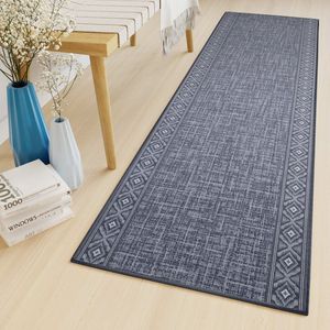 Tapiso Antislip Rubber Mat Loper Grijs Woonkamer Slaapkamer Hal Klassiek Modern Rubbermat Maat- 80x1400