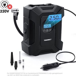TRANSNECT Compressor Bandenpomp – Luchtcompressor – Elektrische 12V - 30 L/Min – 100psi - Draagbaar - voor Auto, Fiets, motorfiets