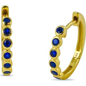Silventi 9SIL-21775 Zilveren Oorringen - Dames - 6 Zirkonia Steentjes - 17,7 mm Doorsnee - 2,7 mm Breed - Blauw - Scharnier - Zilver - Goudkleurig