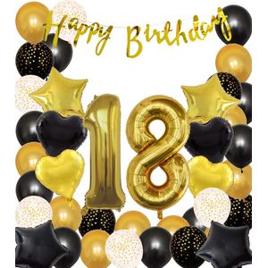 Snoes Ballonnen 18 Jaar Black Gold Dots Mega Ballon - Compleet Feestpakket Goud Zwart Stippen Cijferballon 18 - Verjaardag Versiering DIY Slinger Happy Birthday – Folieballon – Latex Ballonnen - Helium Ballonnen