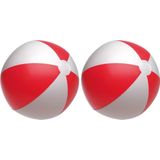 2x Opblaasbare speelgoed strandballen rood/wit 28 cm - strandballen - Buiten speelgoed - Strand speelgoed