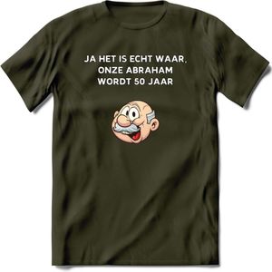 Ja het is echt waar T-Shirt | Grappig Abraham 50 Jaar Verjaardag Kleding Cadeau | Dames – Heren - Leger Groen - XXL