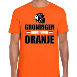 Oranje t-shirt Groningen brult voor oranje heren - Holland / Nederland supporter shirt EK/ WK S