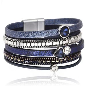 Blauwe multilayer dames armband met kristallen en kettingen