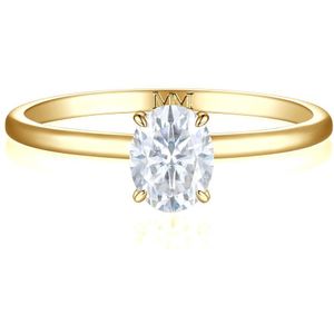 Mystique - 18k Geelgouden Ovale Solitaire Moissanite Ring met Hidden Halo | Wedfit - 0.9 karaat