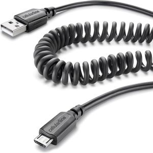 Cellularline - Data kabel, micro-usb opgerold, zwart