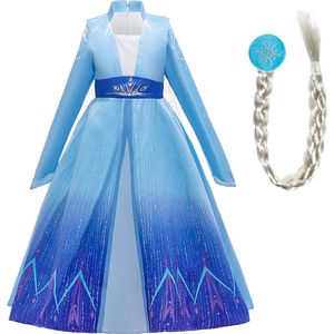 Prinsessenjurk meisje - Elsa jurk - Prinsessen verkleedkleding - 116/122 (130) - Haarvlecht - Prinsessen speelgoed - Verjaardag meisje - Kleed