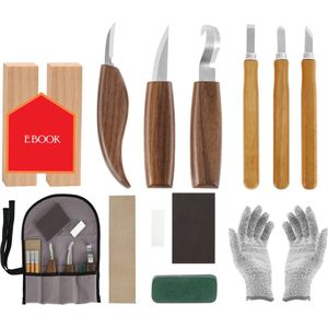 MONDUO 12-delige Gereedschapset Inc. Handschoenen, Snijhout & Opbergbox - Houtbewerking - Houtsnijset - Houtbeitelset - Houtsnijwerk - Houtsnijmes - Houtsnijden - Woodcarving