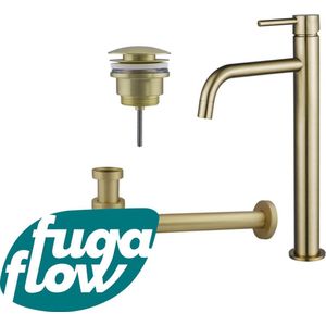 FugaFlow Eccelente Sobrado Badkamer Slim Wastafelkraanset - verhoogde wastafelkraan - klikwaste plug - verlaagde design sifon - PVD Geborsteld Messing