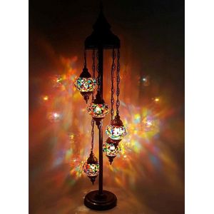 Turkse Lamp - Vloerlamp - Mozaïek Lamp - Marokkaanse Lamp - Oosters Lamp - ZENIQUE - Authentiek - Handgemaakt - Multi mix - 5 bollen