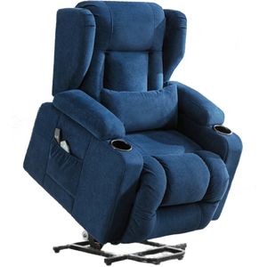 Elektrische Relaxfauteuil – Relaxstoel – Liftsysteem – Massagefauteuil – Verstelbare Rugleuning – Warmtefunctie – Draaglast 150 Kg - 75 x 83 x 100 cm - Blauw