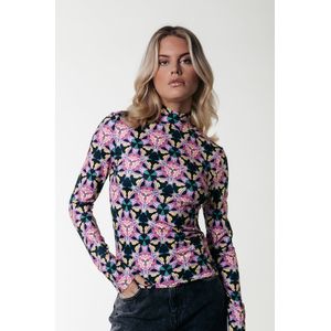 Colourful Rebel Neyo Graphic Flower Peached Turtleneck Top - XS