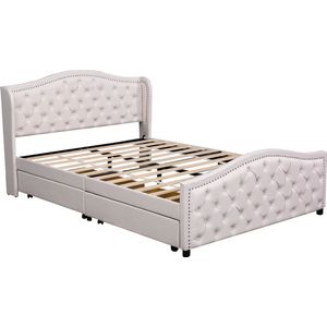 Gotagee Gestoffeerd bed 160x200cm tweepersoonsbed met lades, hoog hoofdeinde opbergbed van PU vlak bed