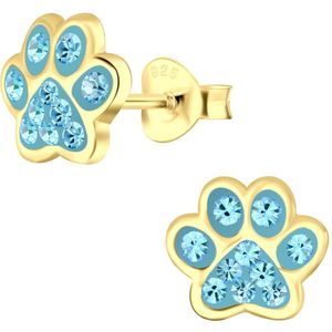 Joy|S - Zilveren kat hond dierenpoot oorbellen - kristal blauw - gold plated
