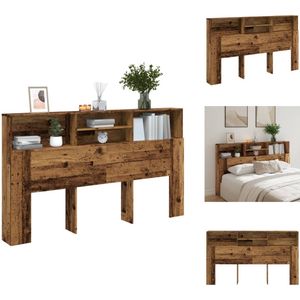 vidaXL Hoofdbordkast - Hoofdbordkasten - Hoofdeindekast - Hoofdeindekasten - Hoofdbordkast 180x19x103,5 cm bewerkt hout oud houtkleurig