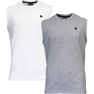 2-Pack Donnay T-shirt zonder mouw - Sportshirt - Heren - White/Grey marl - maat XL