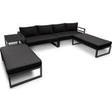 Perel Loungeset aluminium, 8-zits tuinset, lounge voor buiten, met bijzettafel, zitkussens, rugkussens, voor tuin, terras en balkon, weerbestendig aluminium frame, zwart