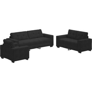 vidaXL - 3-delige - zetelset - met - kussens - in - zwart - fluweel