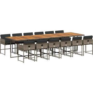 vidaXL - 13-delige - Tuinset - met - kussens - poly - rattan - grijs