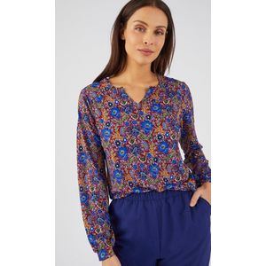 Damart - Gebloemd T-shirt in stretch crêpe stof met glanzend garen - Vrouwen - Blauw - XS