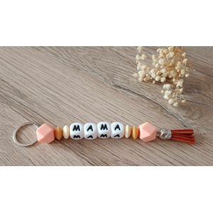 Gepersonaliseerde Sleutelhanger met Kralen Mama - Cadeau sleutelhanger - Sleutelhanger voor mama - Silliconen kralen sleutelhanger - Gepersonaliseerd cadeau - Moederdag cadeau - Gepersonaliseerd moederdag Cadeau - Honey Orange