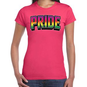 Bellatio Decorations Gay Pride T-shirt voor dames - fuchsia roze - pride - regenboog - LHBTI XS