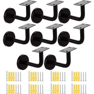 Leuninghouders 8 stuks roestvrij staal voor balustrade buiten 60 x 80 mm zwart - voor leuning trapleuning binnenbalustrade wandhouder (curve)
