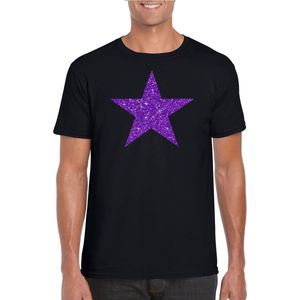 Zwart t-shirt ster met paarse glitters heren - Themafeest/feest kleding M