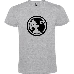 Grijs  T shirt met  ""Ying Yang poezen"" print Zwart size XL