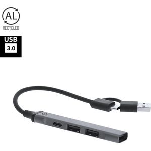 Duurzame USB hub van gerecycled aluminium - Splitter - USB C - Adapter - 4 Poorten - Met kabel