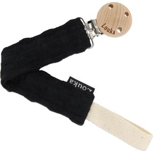 Louka speenkoord wafel zwart de luxe - houten clip - speenketteing