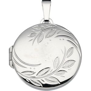 Silver Lining medaillon - zilver - 24 x 22 mm - rond - bewerkt - bladeren