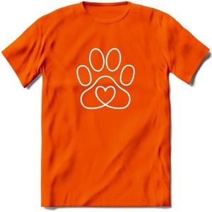 Love Paw - Katten T-Shirt Kleding Cadeau | Dames - Heren - Unisex | Kat / Dieren shirt | Grappig Verjaardag kado | Tshirt Met Print | - Oranje - 3XL