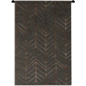Wandkleed Luxe patroon - Luxe patroon van dunne en bronzen lijnen op een donkergrijze achtergrond Wandkleed katoen 90x135 cm - Wandtapijt met foto