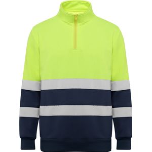 Technisch hoog zichtbaar / High Visability sweatershirt met korte rits model Spica Geel / Donker Blauw maat S