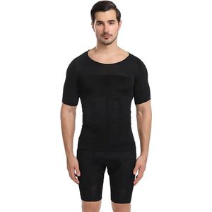 Chibaa - Mannen Shapewear Corrigerende ondershirt - Korte Mouwen - Slimming - Comfort - Flexibiliteit - Zwart - Large