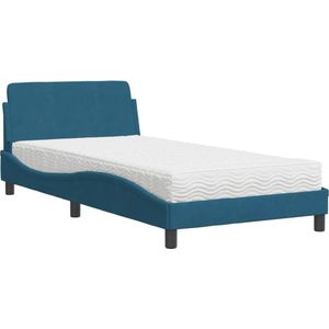 vidaXL - Bed - met - matras - fluweel - blauw - 100x200 - cm