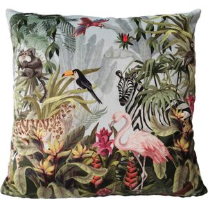 Sierkussen - Fluweel Jungle Flamingo - Multicolor - 45 Cm X 45 Cm